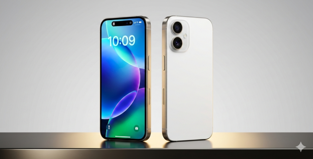 iPhone 17e matte white design with dual camera and dynamic island display