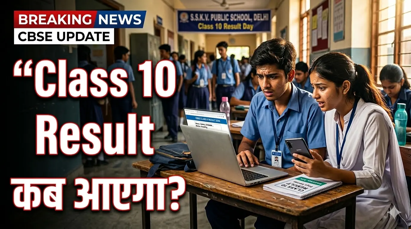 Class 10 Result 2026 check karte hue Indian students mobile aur laptop par apna 10th board exam result dekhte hue, excited aur nervous expressions, education news concept.