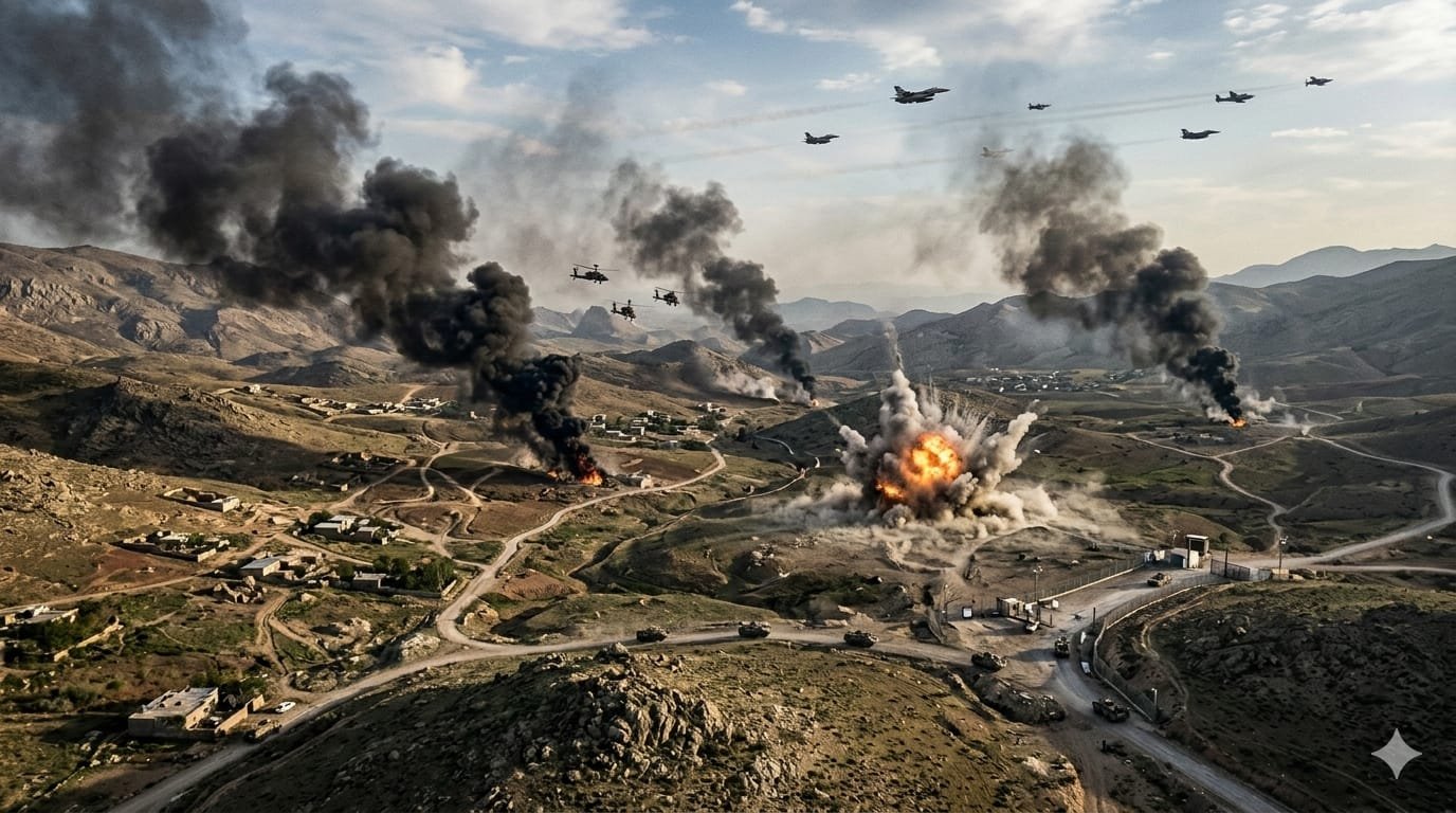 Iran Israel war 2026 military tension scene with missile strikes and smoke in Middle East