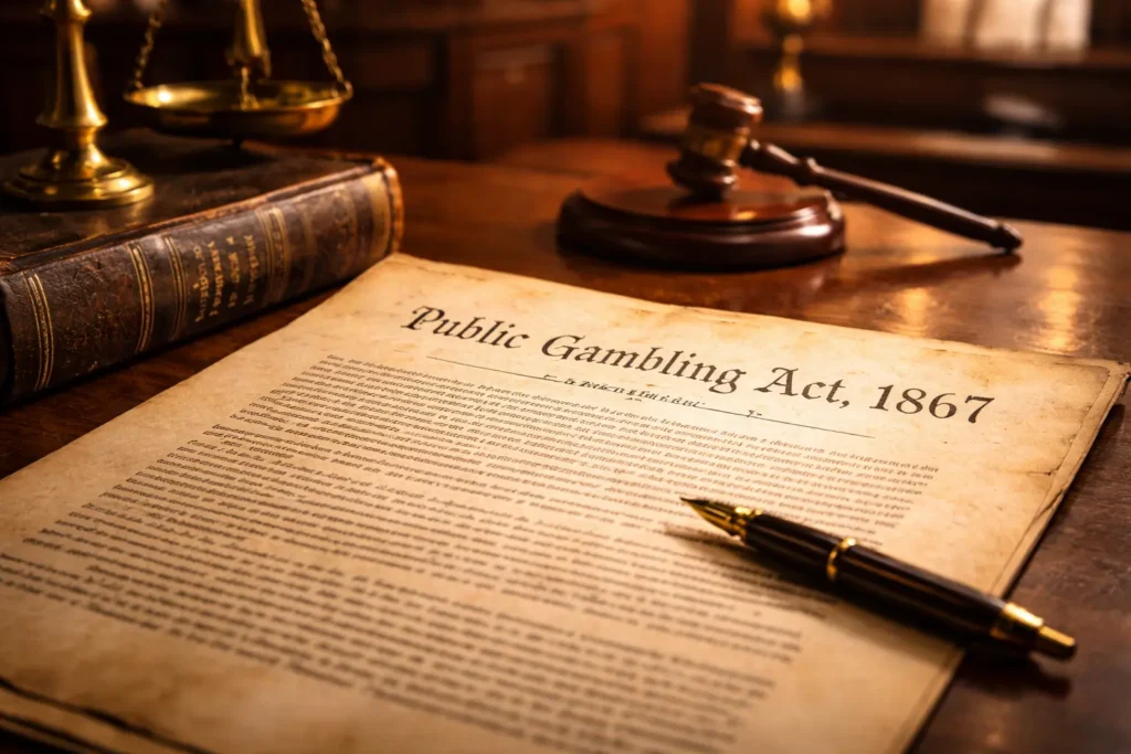 public gambling act 1867 old legal document on courtroom desk